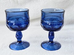 Vintage Tiara Indiana Glass Imperial Blue Kings Crown Thumbprint Liquor Set Of 2