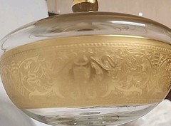 Vintage Glastonbury Lotus Gold Band Georgian Pedestal Dish Compote W/Lid 7″
