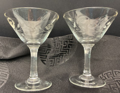 Etched Glass Mini Martini Glasses Set of 2 Floral Pattern M1
