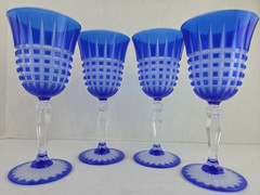 Cristal D’Arques Pavane Crystal Blue Cut to Clear Water Goblets Set of 4
