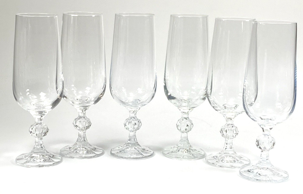 Claudia by Import Assoc Vintage 1980’s Champagne Flutes set of 6-6 3/4″ Tall 4oz