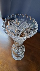 American Brilliant Style Whirling Star Pedestal Lead Crystal Vase Pinwheel Bud