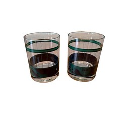 Two Green Striped Rock /Old Fashioned Glasses
