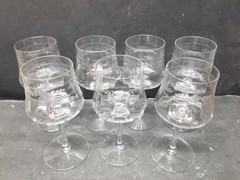 7 VTG CAMBRIDGE FLORAL and BANDS ETCHED OPTIC PANEL WINE CRYSTAL GLASSES 7 1/4″