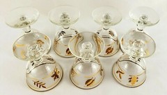 Libbey Golden Foliage 7 Liquor Cocktail Barware Glasses Gold Leaves 4″ Vintage