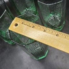 Vintage MCM Textured Green Tint Highball Glasses Set of 4 Hexagon Tumblers 6″