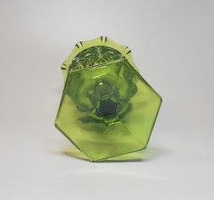 Vintage LE Smith Daisy And Button Olive Green Goblet Compote Ruffled #4651 Rare