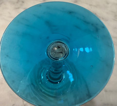 6 Rare Fostoria Mother of Pearl Ribbed Azure Blue Base 766 Stem Glasses -UV Glow