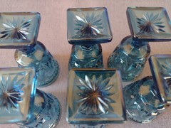 Vintage Blue Glass Square Foot Apertif Glasses – Set of 6