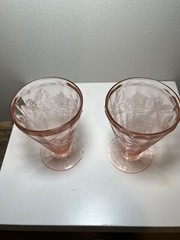 Set of 2 Vintage Jeannette Floral Poinsettia Pink 4.5″ Footed Juice Tumbler