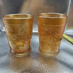 Glass Tumblers Vintage Antique Fenton Style Carnival Floral & Grape Marigold