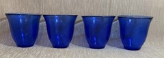 4 Vintage Cobalt Blue Iridescent Art Glass Tumblers Light Reactive Textured