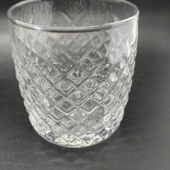 Set of 4 Clear Pressed Glass Tumbler Glasses Diamond Pattern Round 3.5″ x 3.25″