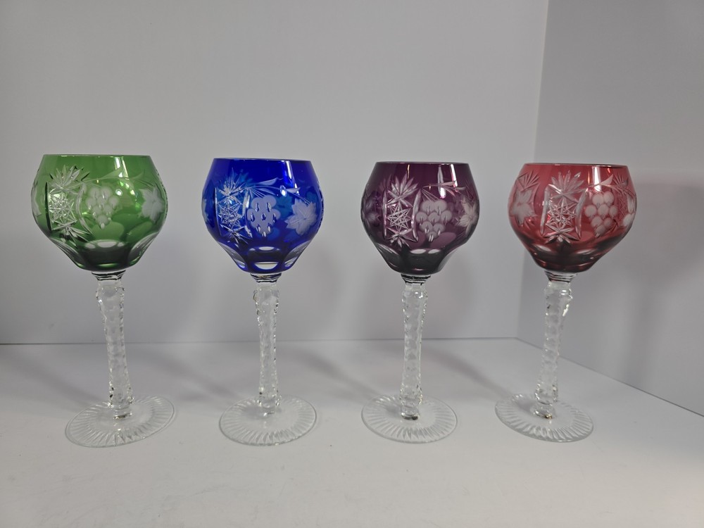 AJKA MARSALA WINE HOCK GLASSES CRYSTAL CLEAR BOHEMIA HUNGARY SET OF 4
