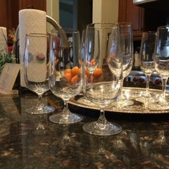 Gold Rim Champagne Flutes set of 6, 8 oz. Hand Blown Stemware Crystal Clear
