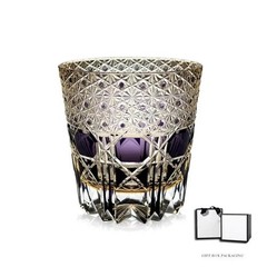 Edo Kiriko Hand Cut To Clear Star Crystal Whiskey Glasses Purple 12oz Drinkware