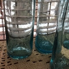 4 Turquoise Blue Seeded Hand Blown 12 Oz Tumblers Glasses