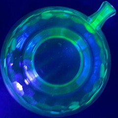 Jeannette Uranium Glass Art Deco Hex Optic Solid Handle Cups 2pc Set Made in USA