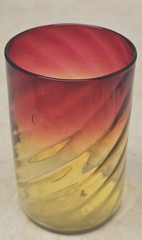 Victorian Cranberry To Amber Swirl Art Glass Tumbler Hand Blown 3 3/4″