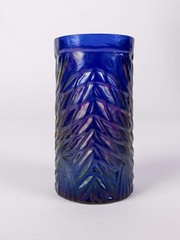 Signed John Cook Cobalt Iridescent Art Glass Koi Fish Tumbler Vase Hand Blown