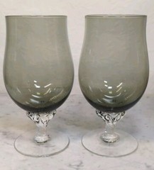 MCM 2 SASAKI GOBLETS CORONATION 6-3/8″ ICED TEA GLASSES Smoke Grey~CLEAR TWIST