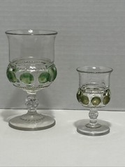 Set of 2 – KINGS CROWN THUMBPRINT 5 5/8″ GOBLET and 3 3/4″ CORDIAL -GREEN DOTS