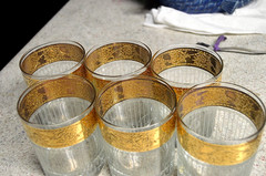 Lot of 6 Culver Tyrol 22k Gold Double Whiskey Rocks Glasses