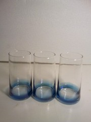 3 Clear Drinking Glasses w/ Blue Colored Bottoms