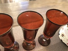 Five Ruby Red Champagne Glasses with Silver design by Arte Italica «Contessa «