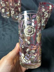 VTG Culver Kaleidoscope 12 oz Highball Glasses Floral 22K Red Gold – Set of 6