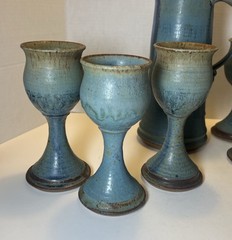 Vintage Hand Thrown Studio Pottery Pitcher and 6 Goblets – Dated 1976