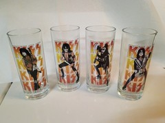 Set of 4 Older KISS BAND Drinking Glasses, Tall and thick , EXC,