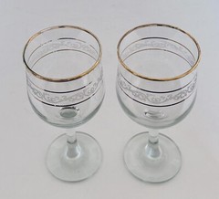 Turkish Wine Glasses Pasabache Circle of Art Etched Gold Trim Turkey Lot of Two