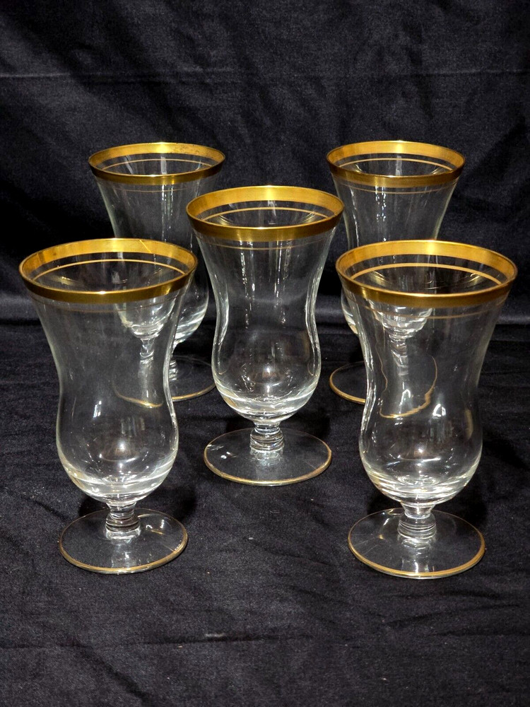 Glastonbury-Lotus Yukon Gold Juice Cocktail Glasses – Set of 4 + Free Spare