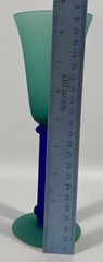 Vtg Frosted Green Cobalt Blue Satin Wine Water Glass Goblet 8 3/4″ Wafer Stem
