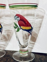Set Of 4 Hand Painted Red Parrot Glass Goblets