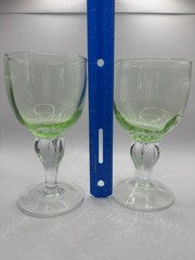 Set of 2 Green Depression Glass Hand Blown Water Goblets – 6” Tall 10 Oz