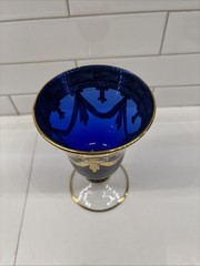VTG Horchow 24 KtGold Cobalt Blue Crystal Wine Water Glass Goblet ITALY