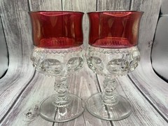 Vintage Tiffin Franciscan Kings Crown Cranberry Flash Glass Water Goblets