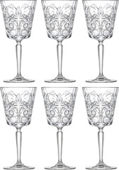 Elegant Tattoo Design Goblet Set – 6 Stemmed Glasses – 11 Oz. Crystal