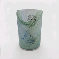 4.25″ Murano Hand Blown Tumbler Drinking Glass White Green Blue Made in Italy