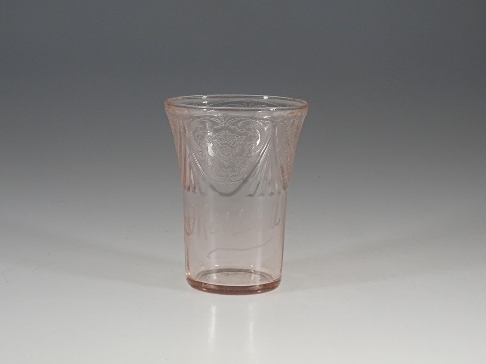 Vintage Hazel Atlas Glass Pink Royal Lace Souvenir Water Tumbler Midland c.1935