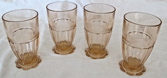 Set of 4 Anchor Hocking Depression Glass Coronation Pink Ribbed Footed Tumblers