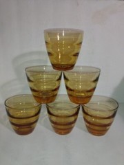 6 Vintage MCM Hazel Atlas WATERFALL Amber Vintage Cordial Juice Glasses Bee Hive