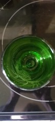 N.W. Hand Blown Green Glass, Etched With Pine cones.