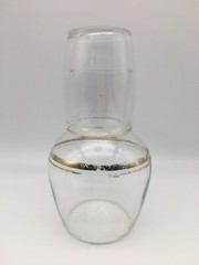 Vintage Tumble Up Carafe & Libbey Tumbler Bedside Water Clear Gold Glass Set 7″