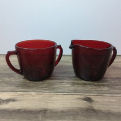 Anchor Hocking Cream and Sugar Royal Ruby Red Depression Glass MCM Vintage