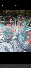 3 Vintage Libbey Flamingo 10 oz Rocks glass tumbler