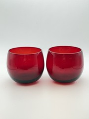 2 Vintage Ruby Red Roly Poly Glasses | MCM Style Anchor Hocking Type