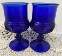 Vtg Imperial Glass Cobalt Blue Kings Crown Thumbprint Wine Glasses (2)